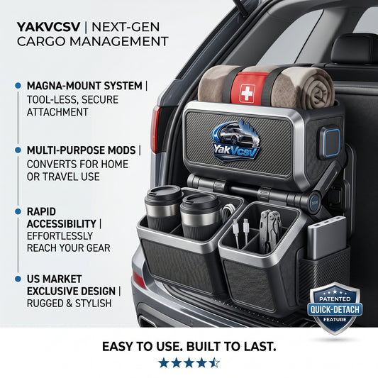 YakVcav™ Pro-Series Modular Car Trunk Organizer & Integrated Mobile Workstation – All-Weather Heavy-Duty Storage System with Quick-Access Side Shelf & Smooth-Glide Drawer for SUV, Truck, and Van
